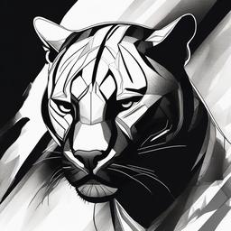 drawing of black panther animal  minimal rough scribbles,doodles,black and white