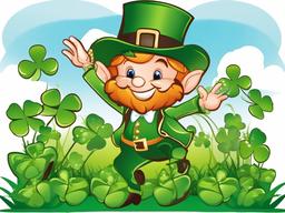 Leprechaun clipart - leprechaun dancing in a field of clovers  