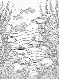 Sea Animal Coloring Pages - Sea creatures celebrating a party underwater  simple coloring pages