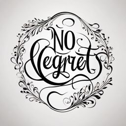 No Regrets Tattoo-No Regrets written in a cursive font with elegant swirls and flourishes. Colored tattoo designs, minimalist, white background.  color tattoo style, minimalist, white background