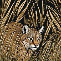 Bobcat cartoon - Bobcat stalking through tall grass  