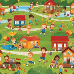 August clipart - kids playing outside in August  