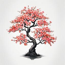 japanese flower tree tattoo  simple color tattoo,white background,minimal