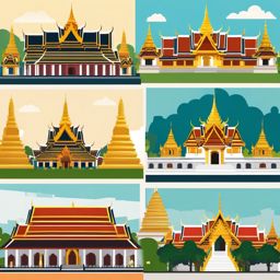 Bangkok clipart - Wat Phra Kaew and Grand Palace in Thailand, ,color clipart vector style