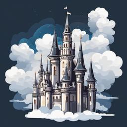 Castle with tall spires in the clouds clipart.  vector style illustration, white background