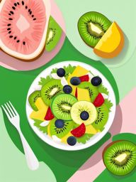 Kiwi Salad Bowl Clipart - A bowl of kiwi fruit salad with other ingredients.  color vector clipart, minimal style