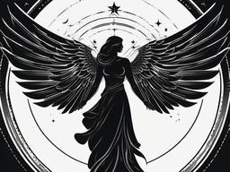 Black Guardian Angel Tattoo - A dark and powerful representation of celestial protection.  minimalist color tattoo, vector