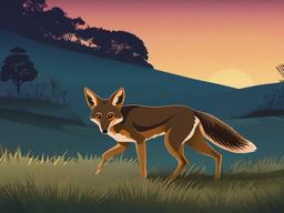 Jackal Cartoon - Cartoon of jackal prowling at twilight  