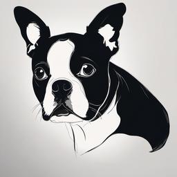 drawing of a Boston Terrier dog  minimal rough sketch scribbles,doodles,black and white