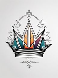 Crown Tattoo-Modern and abstract crown tattoo, featuring clean lines and geometric patterns for a contemporary look. Colored tattoo designs, minimalist, white background.  color tattoo, minimal white background