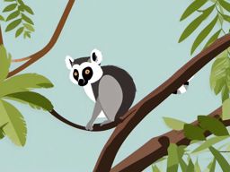 Lemur Clipart - Lemur swinging through the trees in Madagascar , minimal, 2d