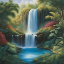 mystical waterfall - paint a mystical waterfall surrounded by lush vegetation and sparkling pools. 