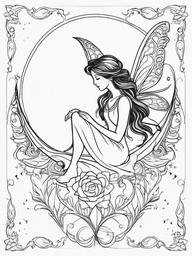 Fairy with a Crescent Moon Coloring Pages - Fairy Resting on a Crescent Moon  minimal black outline printable sheet, coloring page