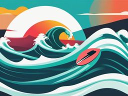 Surfboard Clipart - A surfboard catching a wave in the ocean.  color vector clipart, minimal style