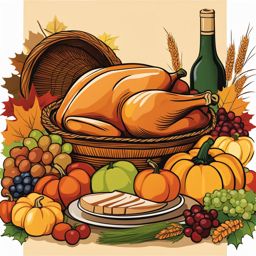 thanksgiving clip art: celebrating around a bountiful harvest table. 