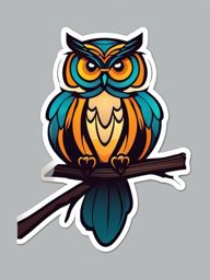 Owl Sticker - A wise owl perched on a branch. ,vector color sticker art,minimal