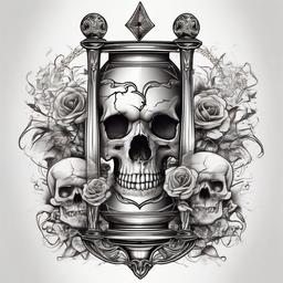 Hourglass, skull heart  ,tattoo design, white background