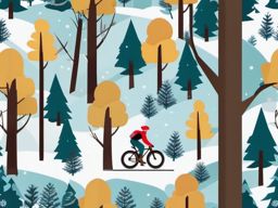 Winter Cycling clipart - Bicycling through a snowy forest, ,vector color clipart,minimal