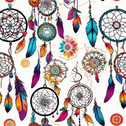 Colorful Dream Catcher Tattoo - Vibrant dream catcher tattoo designs.  simple vector tattoo,minimalist,white background