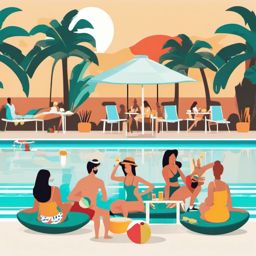 Poolside Party clipart - Poolside party with friends, ,vector color clipart,minimal