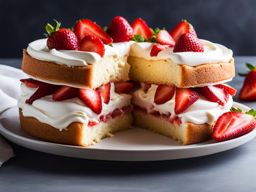 a luscious strawberry shortcake, featuring layers of sponge cake, whipped cream, and fresh strawberries. 