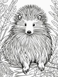 Porcupine Coloring Page - Quill Covered Animal  black outline printable coloring page