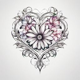 Flower with heart tattoo, Flower and a heart entwined, signifying the unity of love and nature. , tattoo color art, clean white background