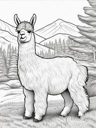 Alpaca Coloring Pages - Fuzzy Woolly Herd Animal  black outline printable coloring page