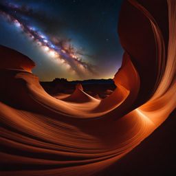 the wave - imagine a surreal night at the wave in arizona, with its otherworldly sandstone formations illuminated by the glow of the milky way. 