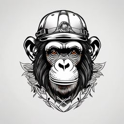 Chimpanzee Tattoo - Intelligent chimpanzee using tools  few color tattoo design, simple line art, design clean white background