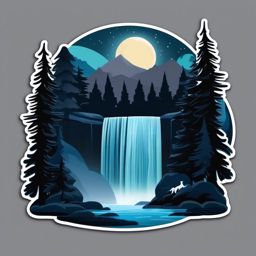 Moonlit Waterfall and Wolves Emoji Sticker - Ethereal cascade in the nocturnal wilderness, , sticker vector art, minimalist design