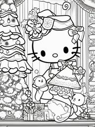 Hello Kitty Christmas Coloring Book  outling,coloring pages,black and whit