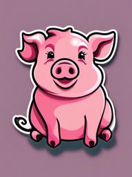 Pig Sticker - A pink pig with a curly tail, ,vector color sticker art,minimal