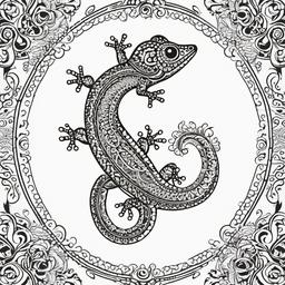 Gecko Henna - Henna-style tattoo with intricate gecko patterns.  simple color tattoo design,white background