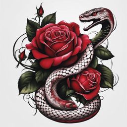 Rose with a snake tattoo, Artistic tattoos featuring roses alongside snake motifs. colors, tattoo patterns, clean white background