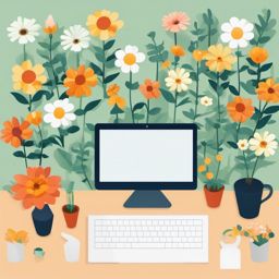 Clip Art with Flowers,Decorating a nature-themed website  simple, 2d flat