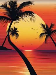 palm tree sunset tattoo  simple vector color tattoo