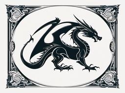 Dragon's Tattoo - A tattoo design featuring a dragon, possibly possessing unique characteristics.  simple color tattoo,minimalist,white background