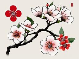 Japanese Blossom Tattoo - Traditional Japanese blossom tattoo.  simple color tattoo,white background,minimal