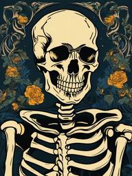 van gogh skeleton smoking tattoo  simple vector color tattoo