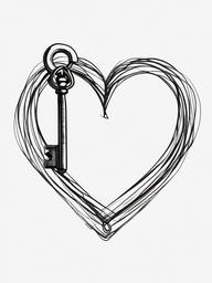 drawing of a heart with a key  minimal rough sketch scribbles,doodles,black and white