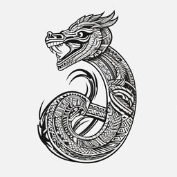Aztec Serpent Tattoo - Tattoo featuring a serpent inspired by Aztec art.  simple vector tattoo,minimalist,white background