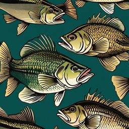 Bass fish clipart, A detailed illustration of a majestic bass fish.  simple, 2d flat