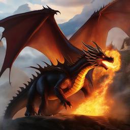 Dragon clipart - dragon breathing fire in a fantasy setting  