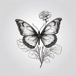 Butterfly Carnation Tattoo,Delicate representation of life's fleeting nature with a butterfly and carnation tattoo, a tribute to beauty and change.  simple color tattoo,minimal vector art,white background