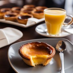 pastel de nata in a portuguese café - savoring portuguese pastel de nata custard tarts with a cup of coffee at a charming café. 