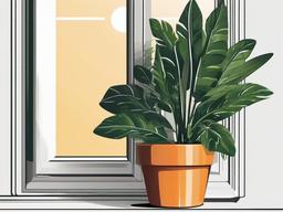 Plant clipart - potted plant on a windowsill with sunlight  color,minimalist,vector clipart