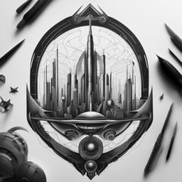 sci-fi futurism - craft a futuristic tattoo with elements of science fiction, like spaceships or futuristic cityscapes. 