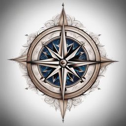 Compass rose tattoo, Tattoos featuring a compass rose design.  color, tattoo patterns, white clean background