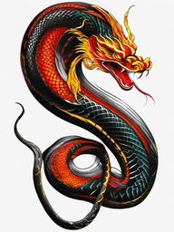 chinese fire snake tattoo  simple color tattoo,white background